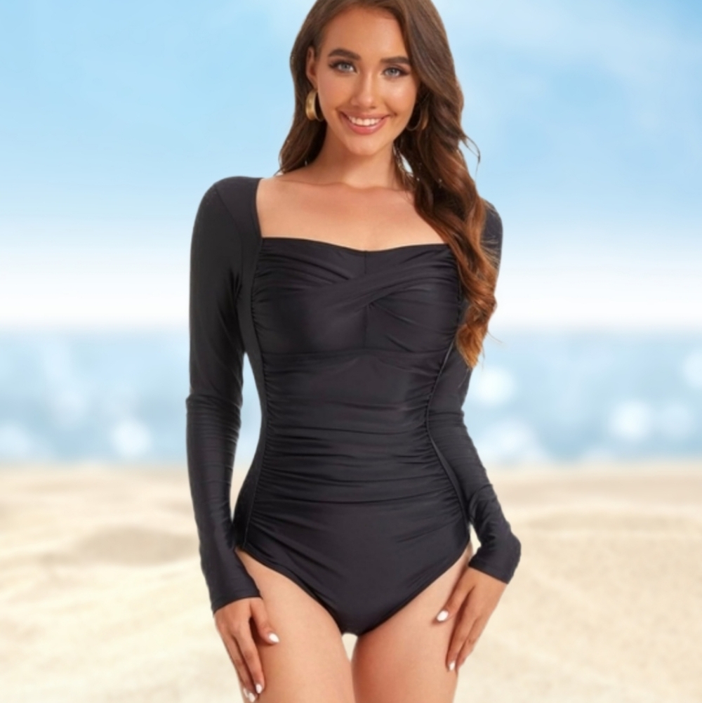 Women's One Piece Long Sleeve Swimsuit Tummy Control Rash Guard
